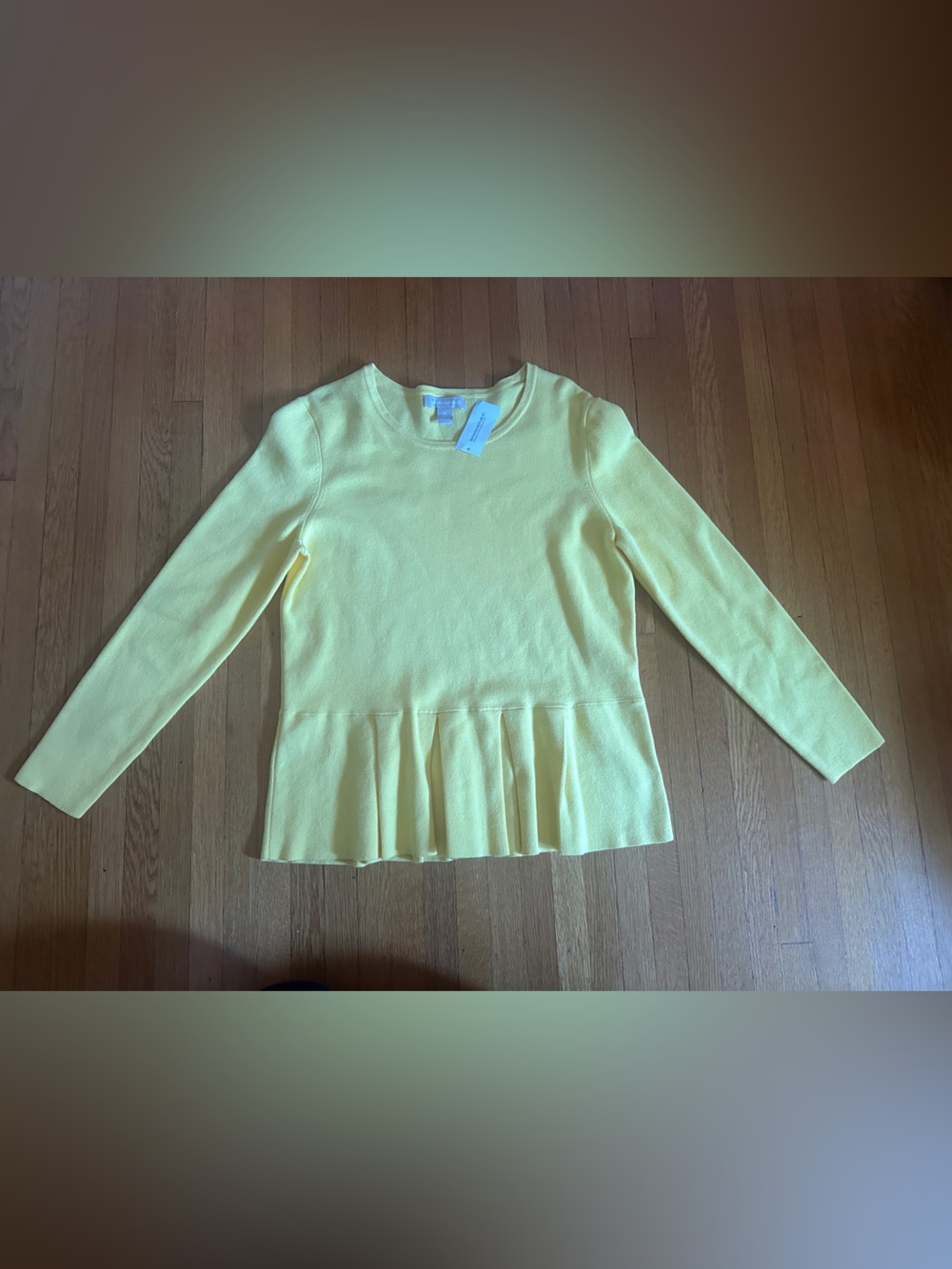Banana Republic yellow cotton long sleeve peplum knit top, Size XL, NWT